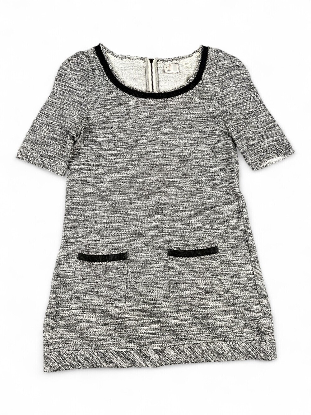 Anthropologie Tweed Knit Mini Dress Faux Leather Trim XS
